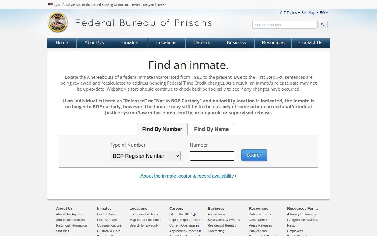 Federal BOP lookup for a Cumberland County released inmate
