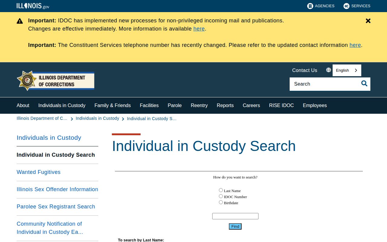 Cumberland County projected release date IDOC offender search